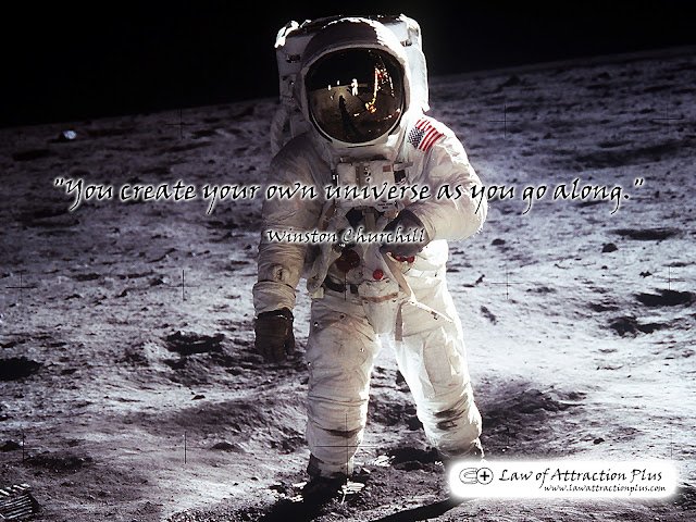 "You create your own universe as you go along." (Wallpaper + Decree) Free Law of Attraction Wallpaper with Quote by Winston Churchill