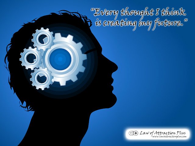 "Every thought I think is creating my future." Free Law of Attraction Wallpaper with Decree and Positive Affirmation